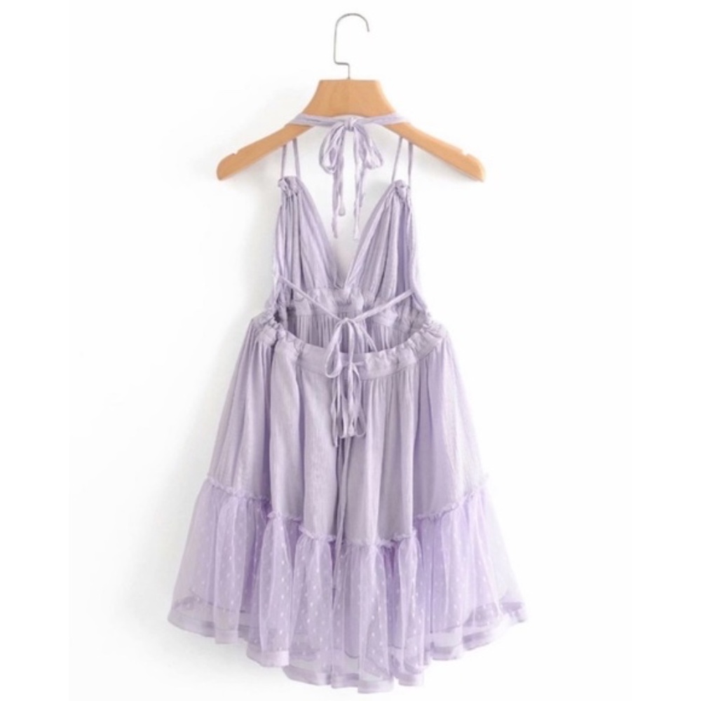 SOLD OUT Lavender Swiss Dot Halter Mini Dress - Picture 13 of 15